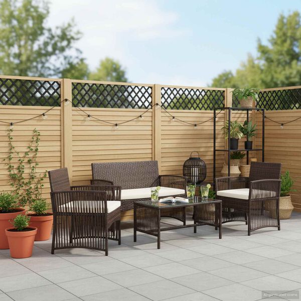 vidaXL 4 Piece Garden Lounge Set with Cushion Poly Rattan Brown