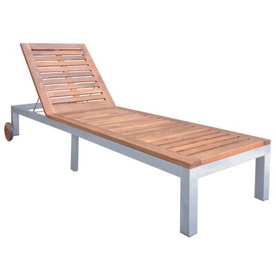 vidaXL Sun Lounger with Cushion Solid Acacia Wood and Galvanised Steel