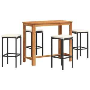 vidaXL 5 Piece Garden Bar Set Black Solid Wood Acacia and Poly Rattan