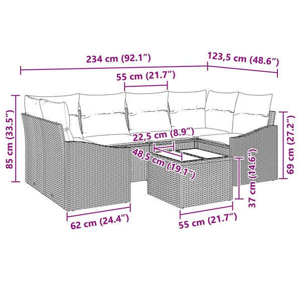 vidaXL 7 Piece Garden Sofa Set with Cushions Black Poly Rattan