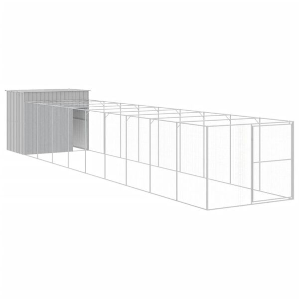 vidaXL Dog House with Run Light Grey 214x1069x181 cm Galvanised Steel
