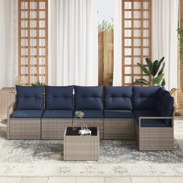 vidaXL Sofa Set 7 pcs Grey Poly Rattan