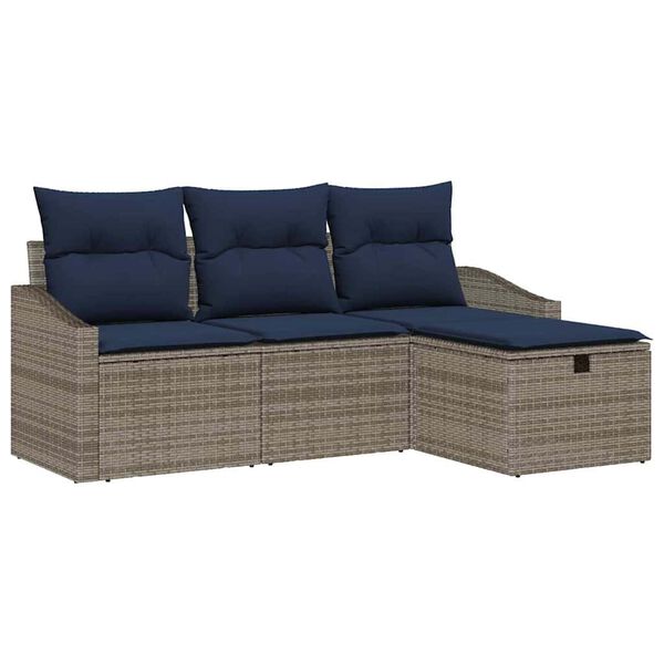 vidaXL Sofa Set with Cushion with Storage 4 pcs Grey Poly rattan