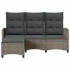 vidaXL Reclining Garden Sofa with Cushions L-shaped Grey Poly Rattan