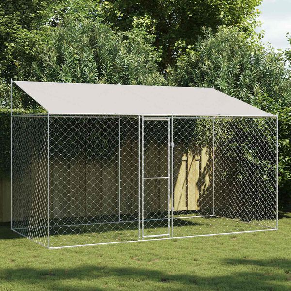 vidaXL Dog Cage with Roof Silver 400 x 200 x 256 cm Steel and PE