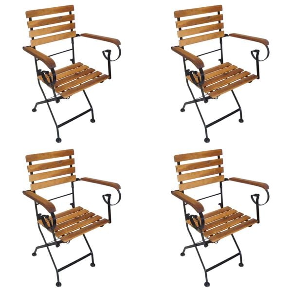 vidaXL Folding Garden Chairs 4 pcs Steel and Solid Wood Acacia