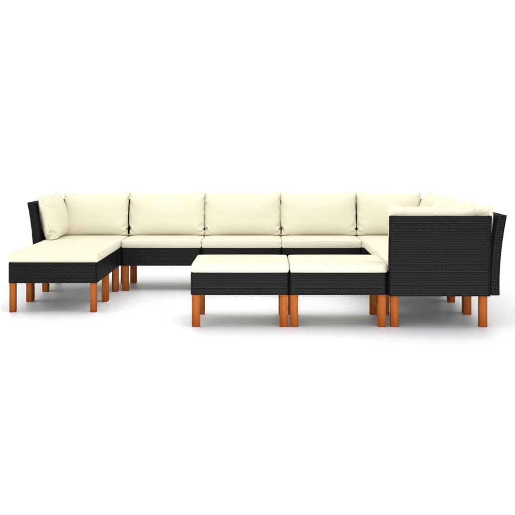 vidaXL 12 Piece Garden Lounge Set with Cushions Poly Rattan Black