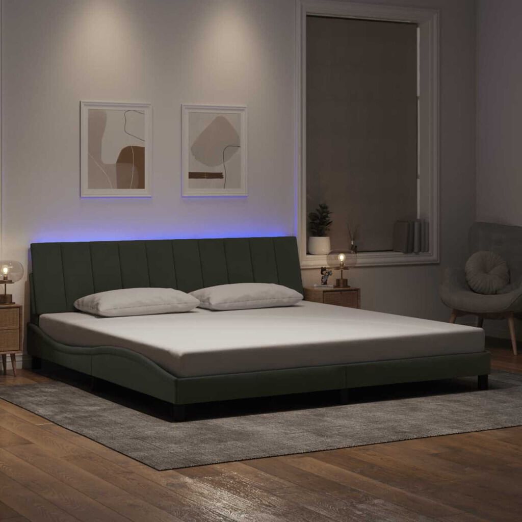 vidaXL Bed Frame with LED without Mattress "Hanko" Light Grey 193x203 cm Velvet
