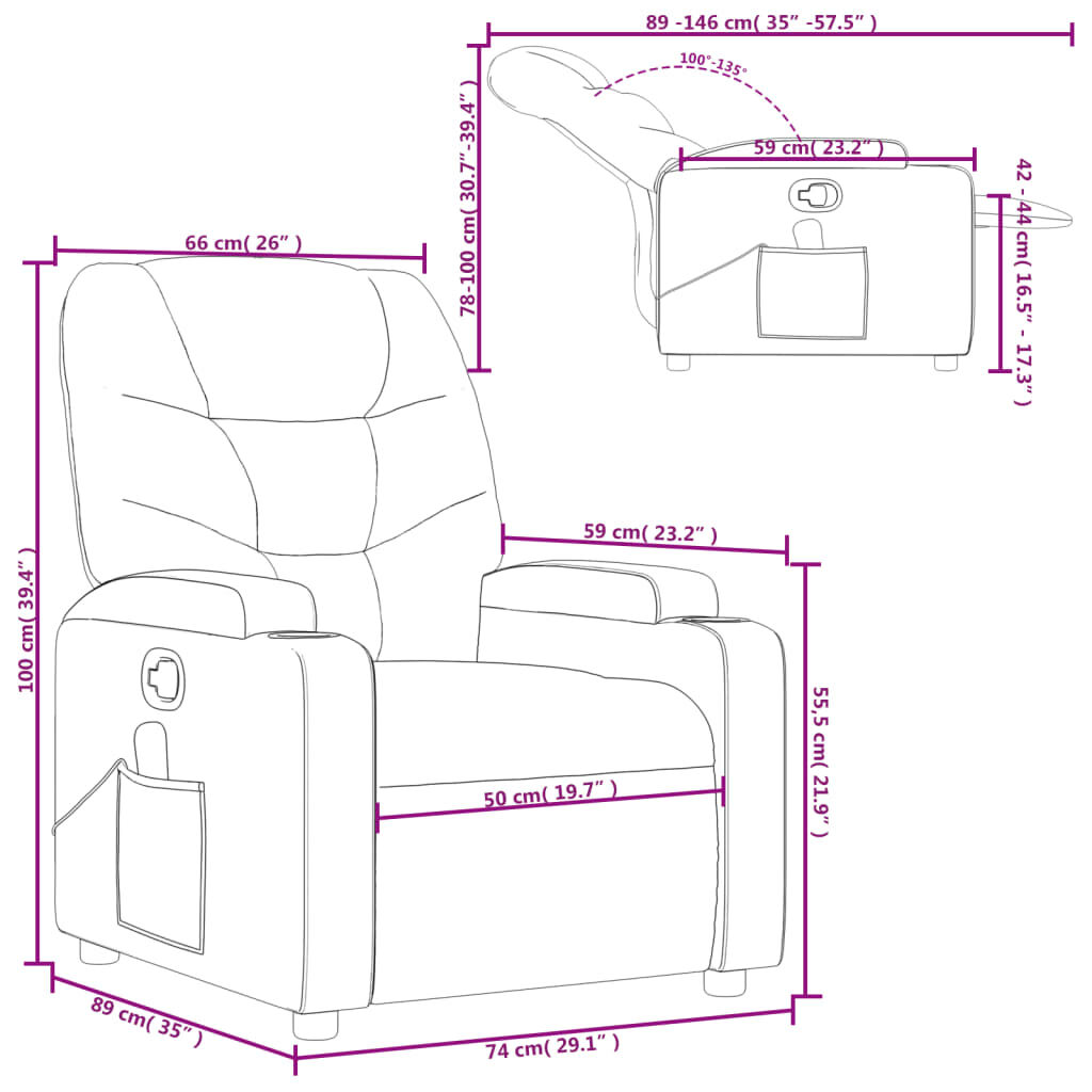 vidaXL Massage Recliner Chair Black Fabric