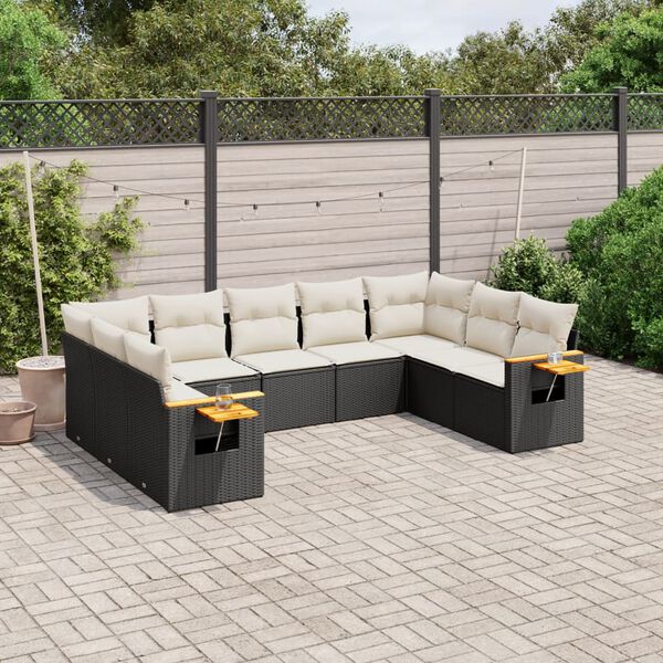 vidaXL 9 Piece Garden Sofa Set with Cushions Black Poly Rattan
