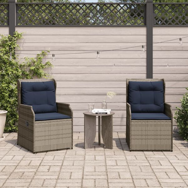 vidaXL Reclining Garden Chairs 2 pcs with Cushions Grey Poly Rattan
