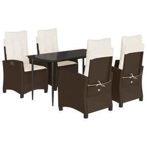 vidaXL 5 Piece Garden Dining Set with Cushions Brown Poly Rattan