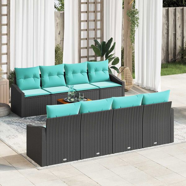 vidaXL 9 Piece Garden Sofa Set with Cushions Black Poly Rattan Acacia