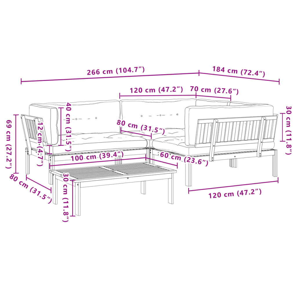 vidaXL 4 Piece Garden Pallet Sofa Set with Cushions Solid Wood Acacia
