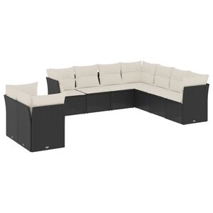 vidaXL 9 Piece Garden Sofa Set with Cushions Black Poly Rattan