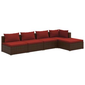 vidaXL 5 Piece Garden Lounge Set with Cushions Poly Rattan Brown
