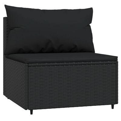 vidaXL Garden Middle Sofa with Cushions Black Poly Rattan