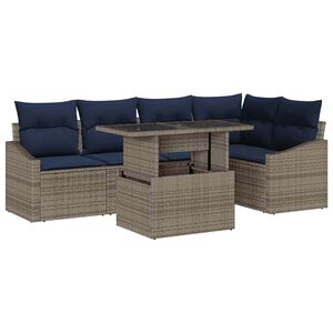 vidaXL Garden Sofa Set 6 pcs Grey and Navy Blue Poly Rattan
