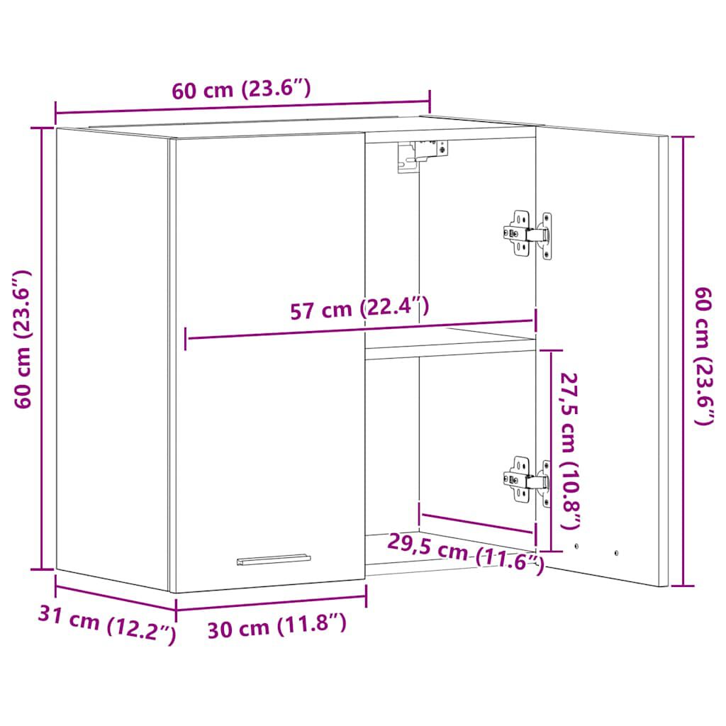 vidaXL Hanging Cabinet Concrete Grey 60x31x60 cm Engineered Wood