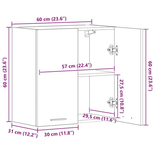 vidaXL Hanging Cabinet Concrete Grey 60x31x60 cm Engineered Wood