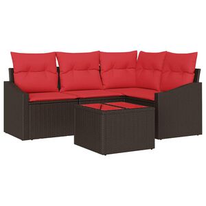 vidaXL Sofa Set with Cushion 5 pcs Brown Poly Rattan