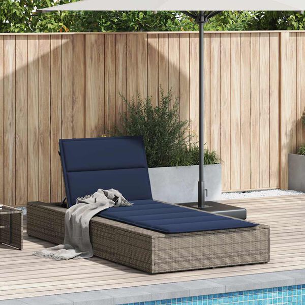 vidaXL Sunbed with Floating Cushion Grey Poly Rattan
