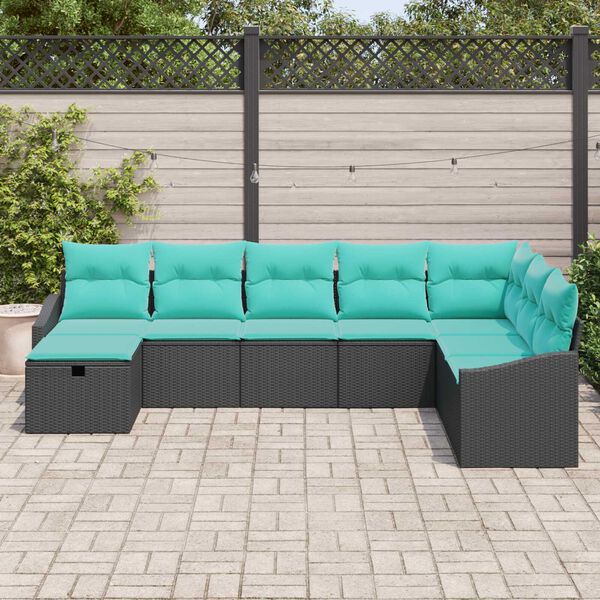 vidaXL 8 Piece Garden Sofa Set with Cushions Black Poly Rattan