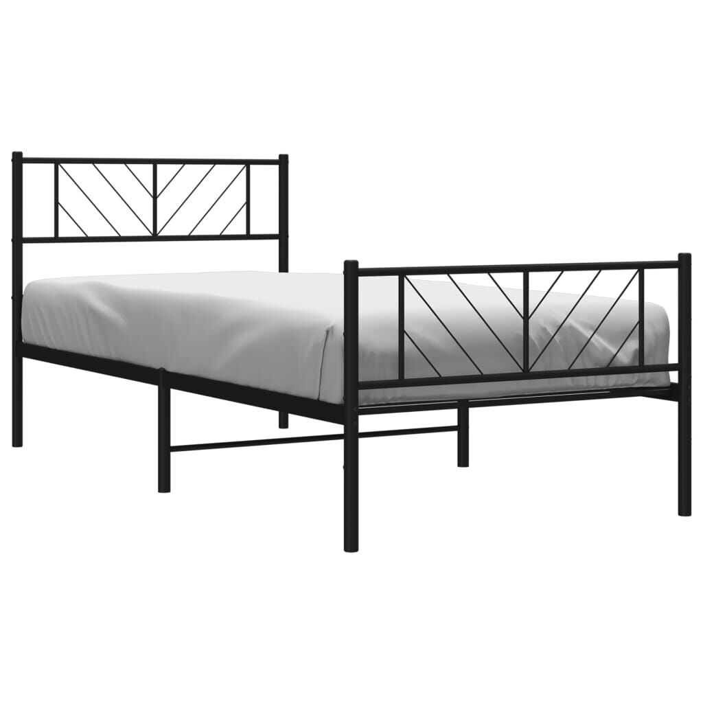 vidaXL Metal Bed Frame without Mattress with Footboard Black 100x190cm