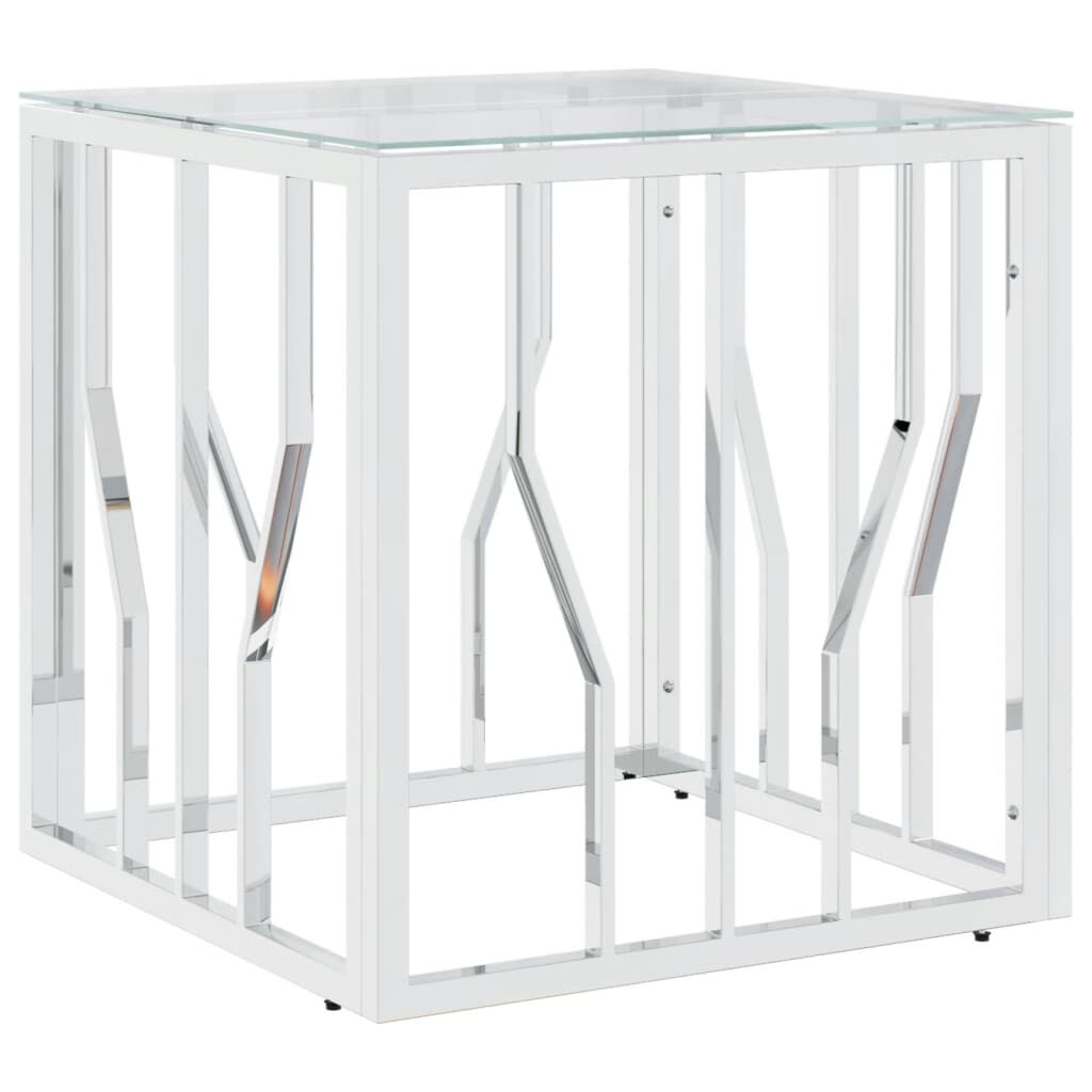 vidaXL Coffee Table Silver 50x50x50 cm Stainless Steel and Glass