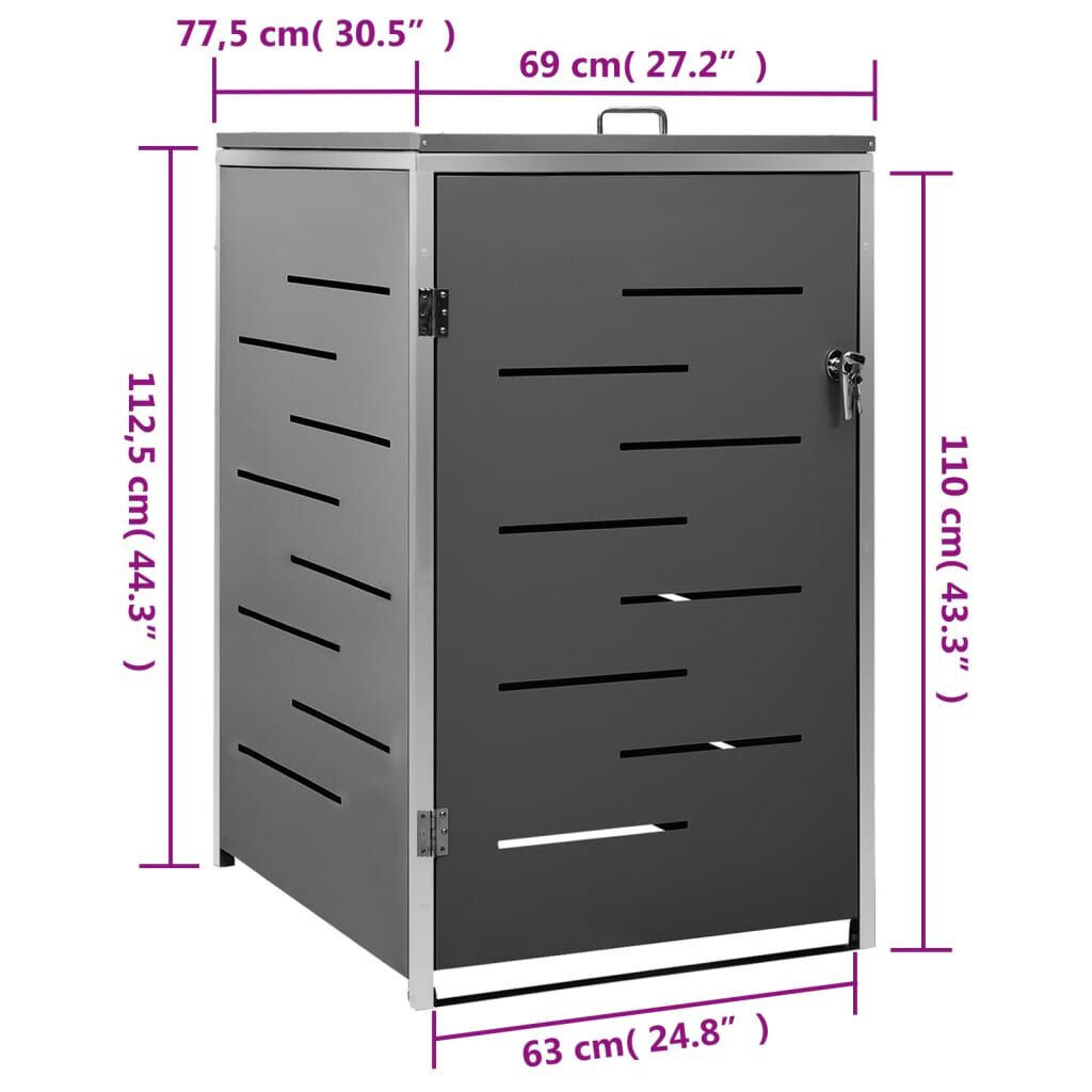 vidaXL Single Wheelie Bin Shed 69x77.5x112.5 cm Stainless Steel