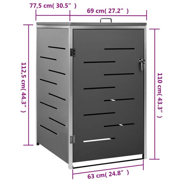 vidaXL Single Wheelie Bin Shed 69x77.5x112.5 cm Stainless Steel