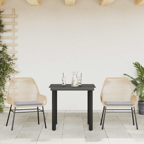 vidaXL 3 Piece Garden Dining Set with Cushions Brown Poly Rattan Glass