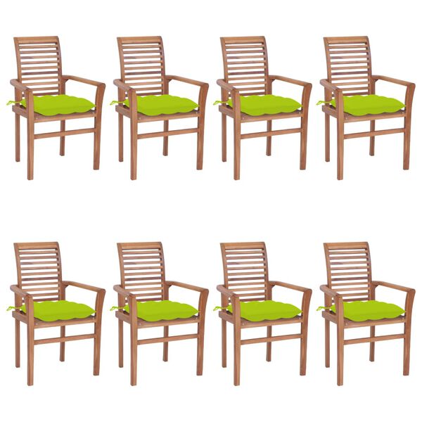 vidaXL Dining Chairs 8 pcs with Bright Green Cushions Solid Teak Wood