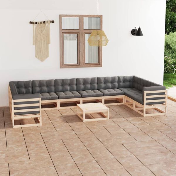 vidaXL 11 Piece Garden Lounge Set with Cushions Solid Pinewood