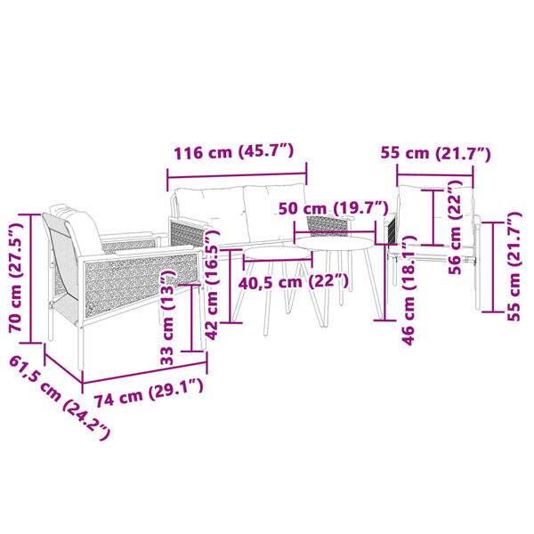 vidaXL 5 Piece Balcony Furniture Set with Cushions Black Steel