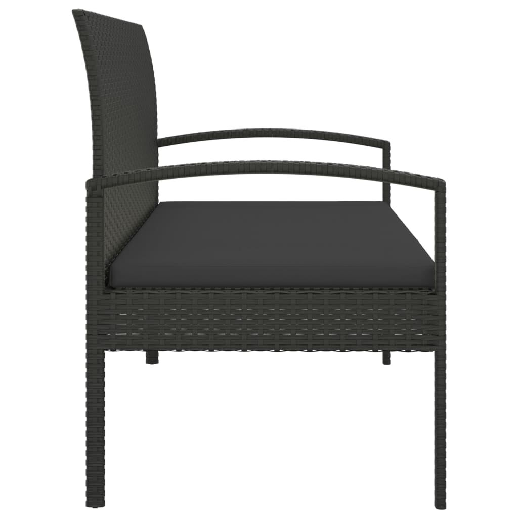 vidaXL Garden Bench with Cushion Black 105 cm Poly Rattan