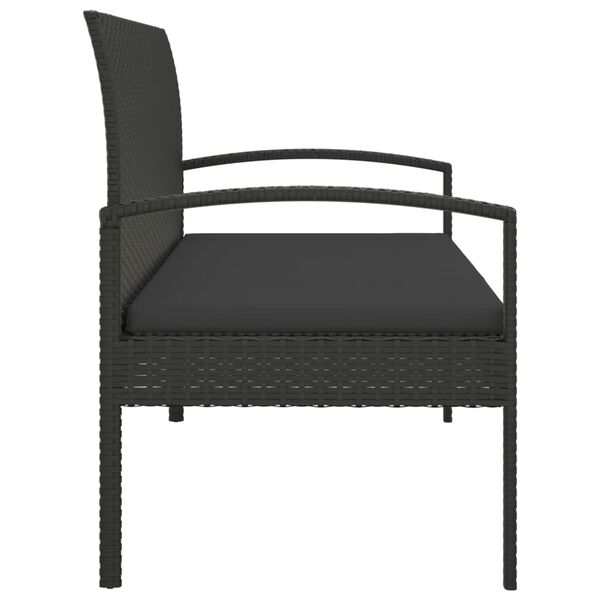 vidaXL Garden Bench with Cushion Black 105 cm Poly Rattan