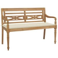 vidaXL Batavia Bench with Cream Cushion 120 cm Solid Teak Wood