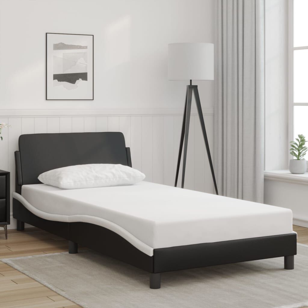 vidaXL Bed Frame without Mattress Black and White 100x190 cm Faux Leather