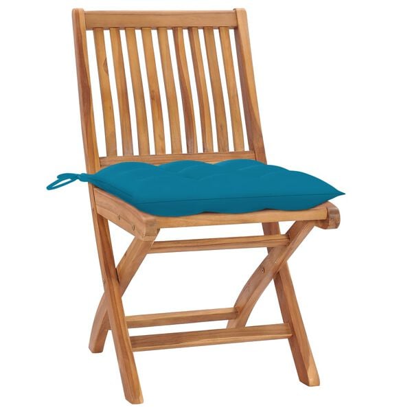 vidaXL Garden Chairs 2 pcs with Light Blue Cushions Solid Teak Wood