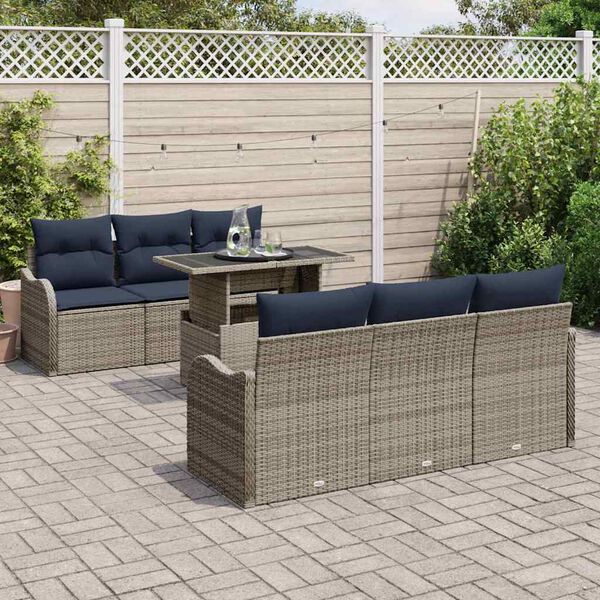 vidaXL Garden Sofa Set with Cushion 7 pcs Grey Poly Rattan