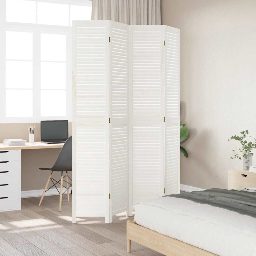 vidaXL Room Divider 4 Panels White Solid Wood Paulownia
