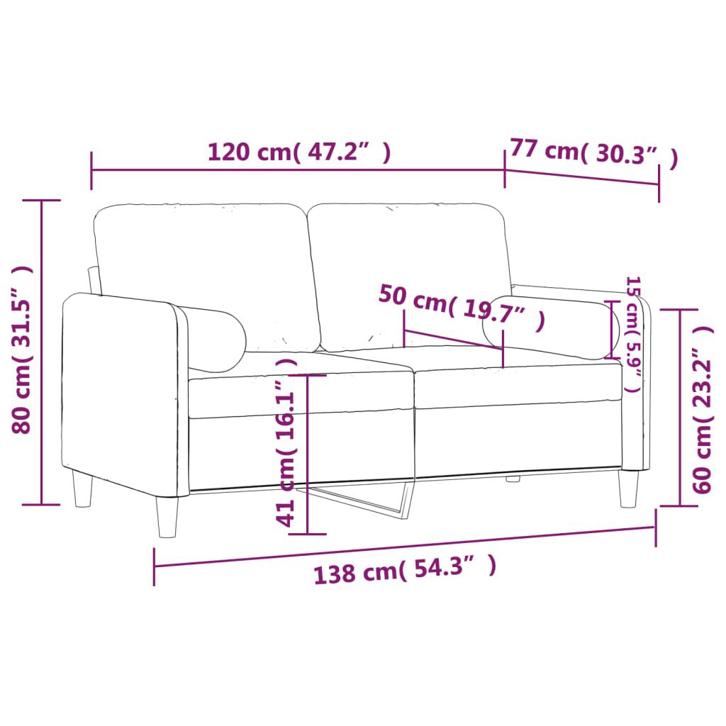 vidaXL 2-Seater Sofa with Throw Pillows Light Grey 120 cm Velvet
