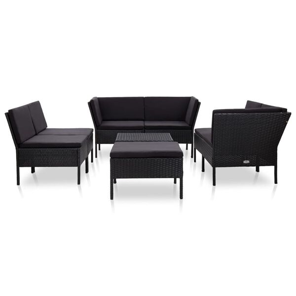 vidaXL 8 Piece Garden Lounge Set with Cushions Poly Rattan Black
