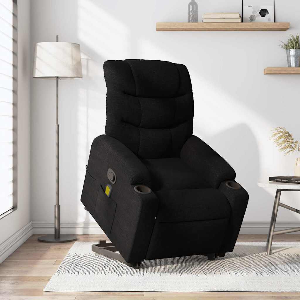 vidaXL Stand up Massage Recliner Chair Black Fabric