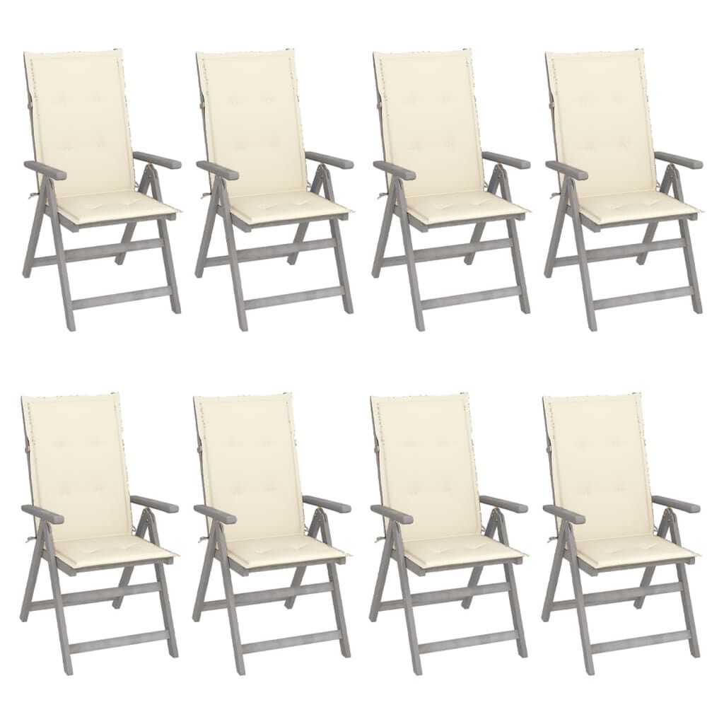 vidaXL Garden Reclining Chairs with Cushions 8 pcs Grey Solid Wood Acacia