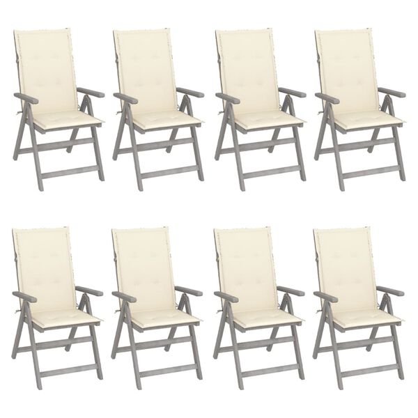 vidaXL Garden Reclining Chairs with Cushions 8 pcs Grey Solid Wood Acacia