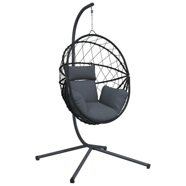 vidaXL Hanging Egg Chair with Stand Anthracite Rattan and Steel