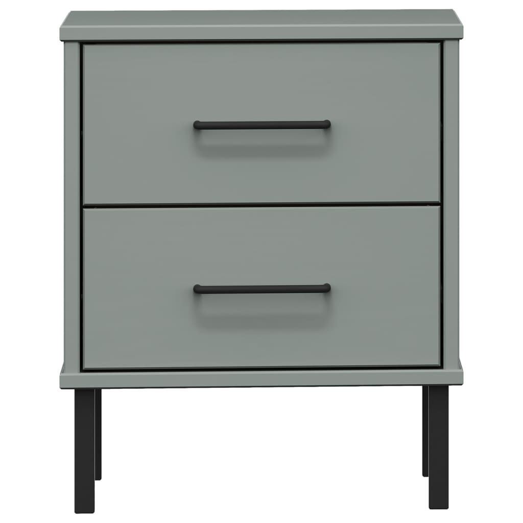 vidaXL Bedside Cabinet with Metal Legs Grey Solid Wood Pine OSLO