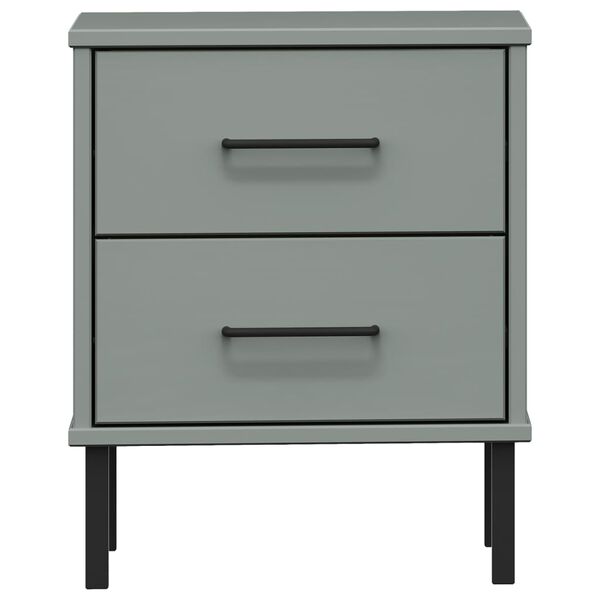 vidaXL Bedside Cabinet with Metal Legs Grey Solid Wood Pine OSLO